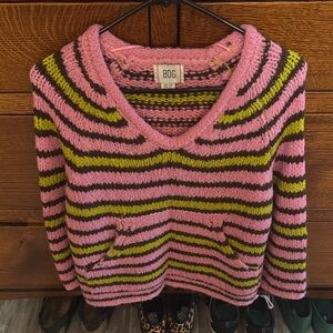 BDG V-Neck Sweater with Pink and Green Stripes
